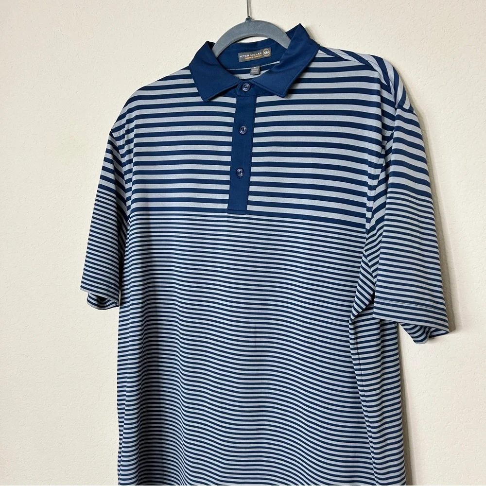 Peter Millar Summer Comfort Blue and Grey Striped Polo Size M - Picture 2 of 9